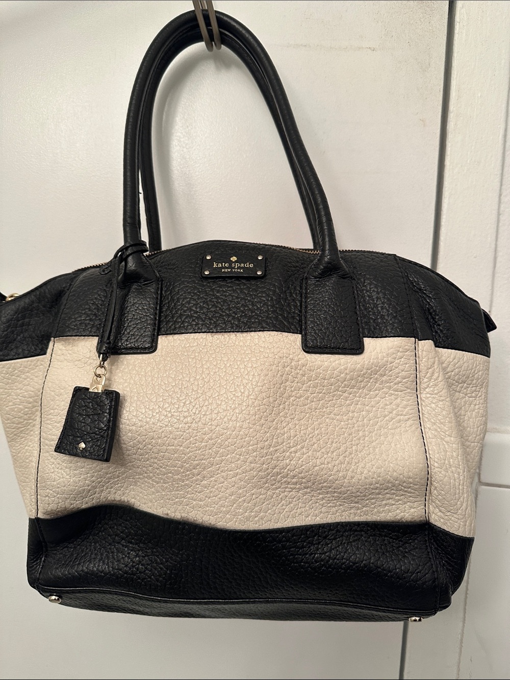 kate spade Black & Cream Pebbled Leather Satchel